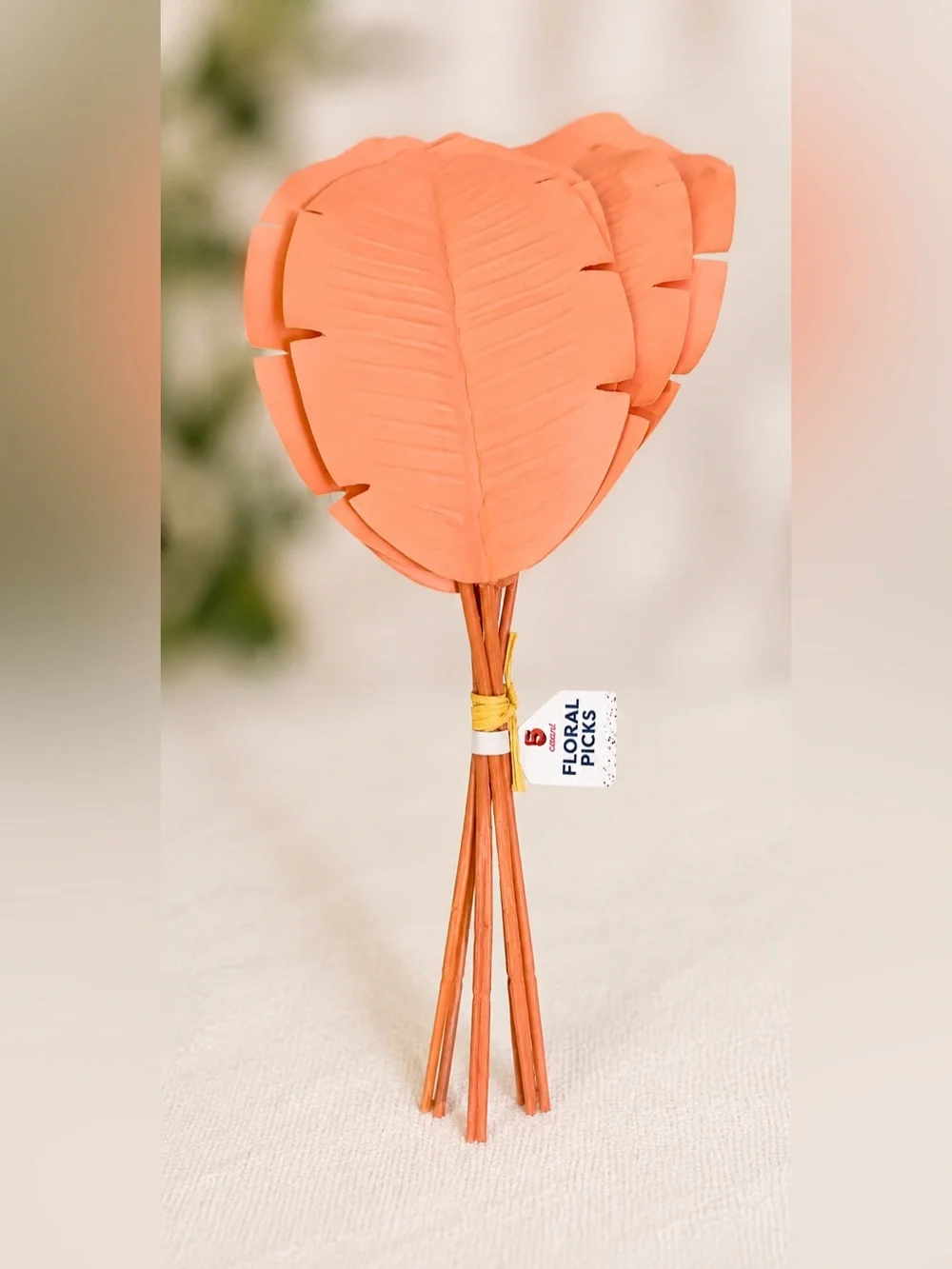 NEW 5 Count Coral Peach Tropical Leaf Floral Picks Artificial Decor